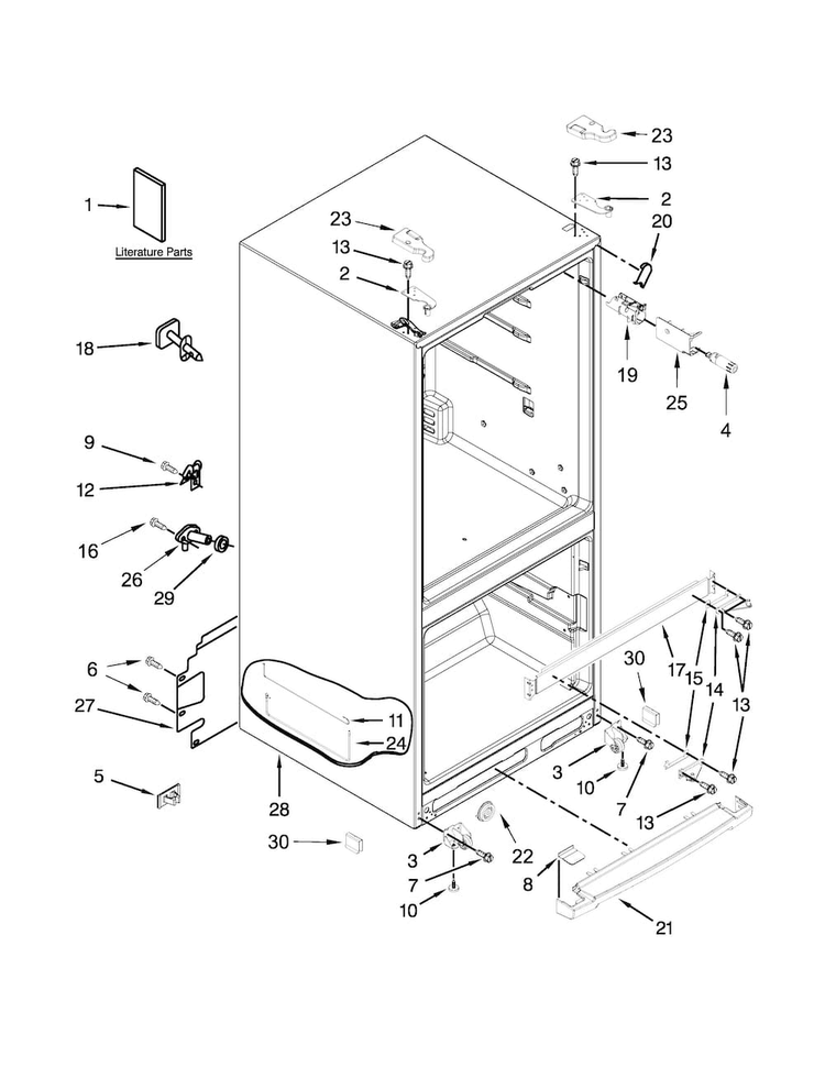 Cabinet Parts Diagram and Parts List for WRF560SMYH02  Whirlpool Refrigerator