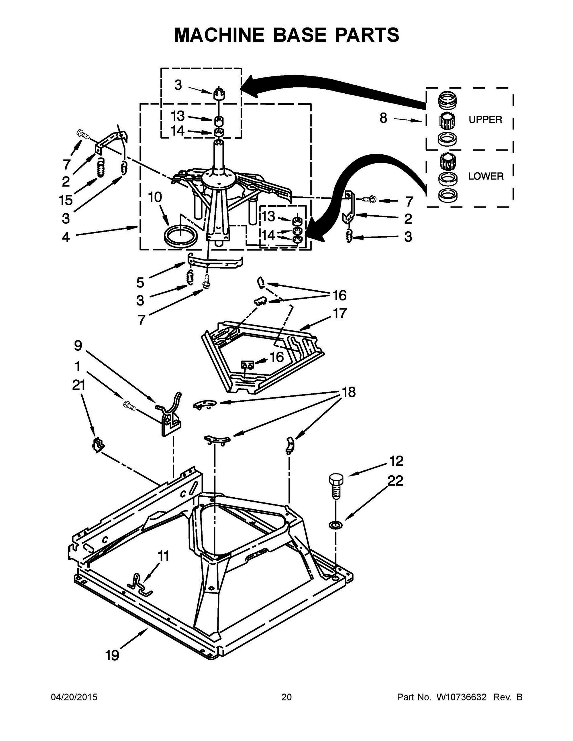 11 - MACHINE BASE PARTS Diagram and Parts List for YWET3300XQ2  Whirlpool Washer Dryer Combo