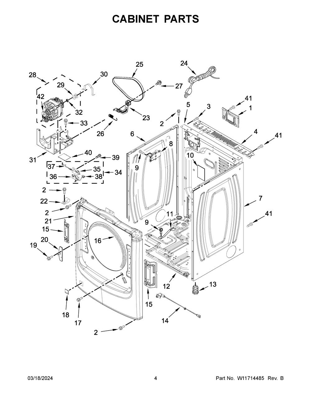 Cabinet Parts Diagram and Parts List for WGD560LHW4  Whirlpool Dryer