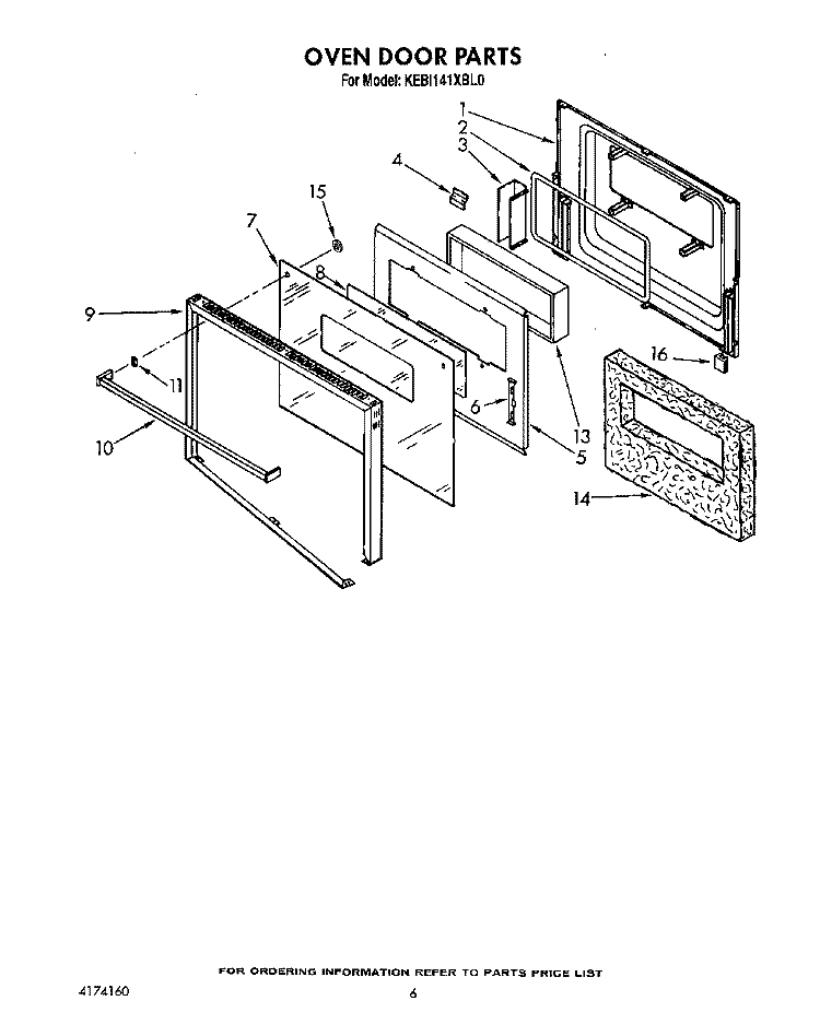 OVEN DOOR Diagram and Parts List for KEBI141XBL0  KitchenAid Wall Oven