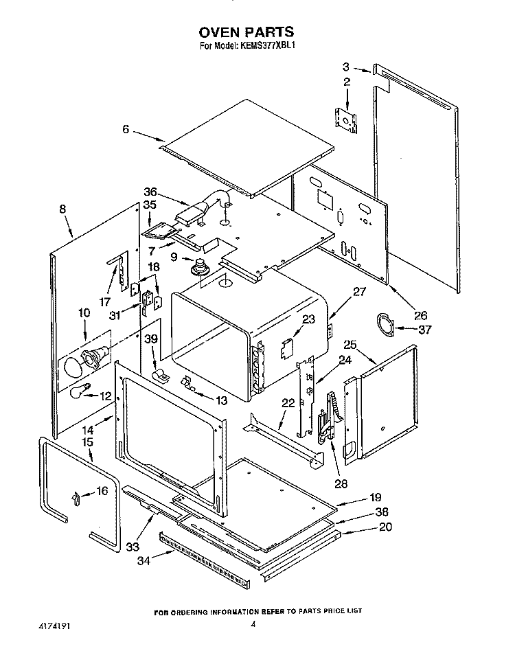 OVEN Diagram and Parts List for KEMS377XBL1  KitchenAid Microwave Oven Combo
