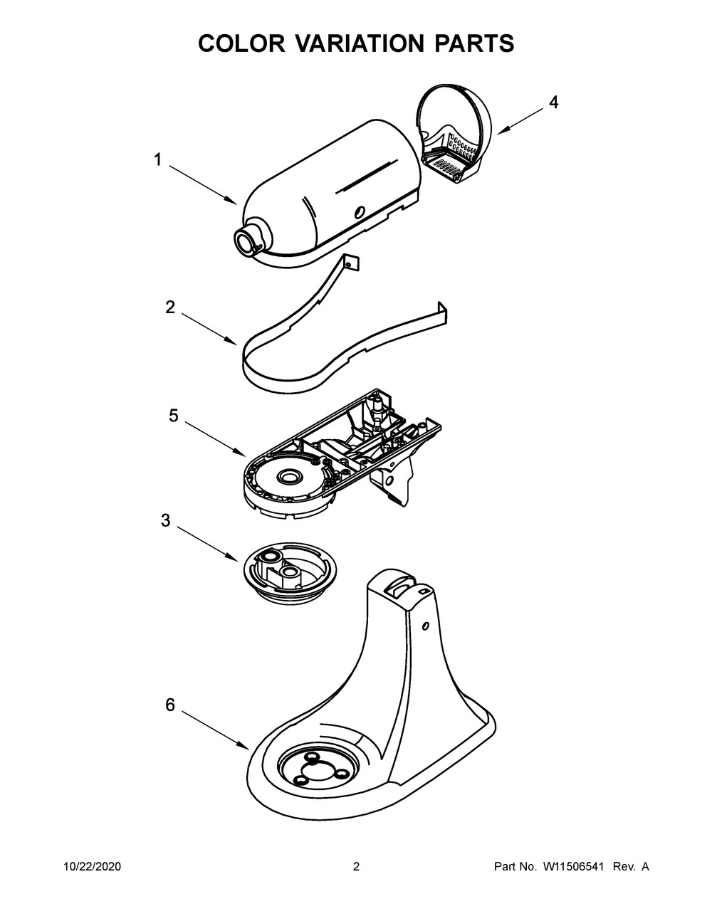 Color Variation Parts Diagram and Parts List for KSM97IC0  Whirlpool Mixer