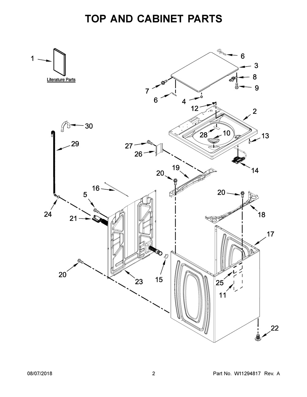 Top And Cabinet Parts Diagram and Parts List for WTW5000DW2  Whirlpool Washer