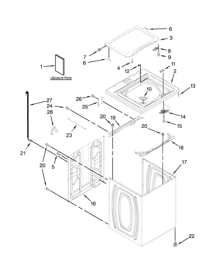 Top And Cabinet Parts Diagram and Parts List for 7MWTW1805DM0  Whirlpool Washer