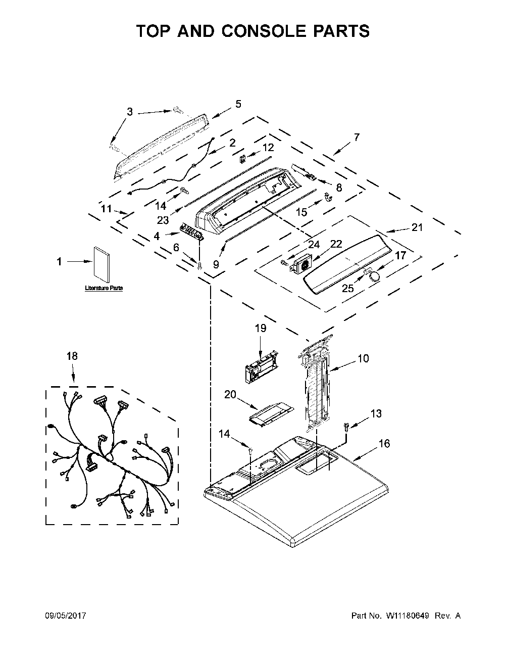 Top and console parts Diagram and Parts List for 110C66132411  Kenmore Dryer