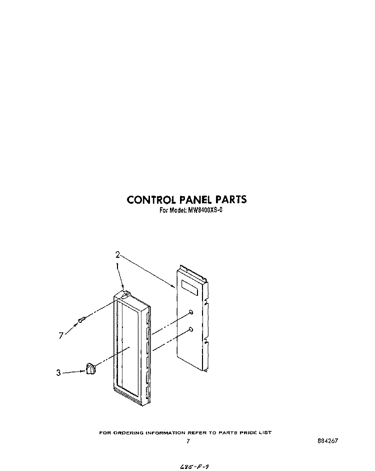 CONTROL PANEL Diagram and Parts List for MW8400XS1  Whirlpool Microwave