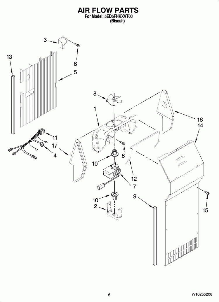 AIR FLOW PARTS Diagram and Parts List for 5ED5FHKXVT00  Whirlpool Refrigerator