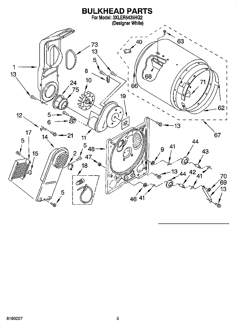 BULKHEAD PARTS Diagram and Parts List for 3XLER5435HQ2  Whirlpool Dryer