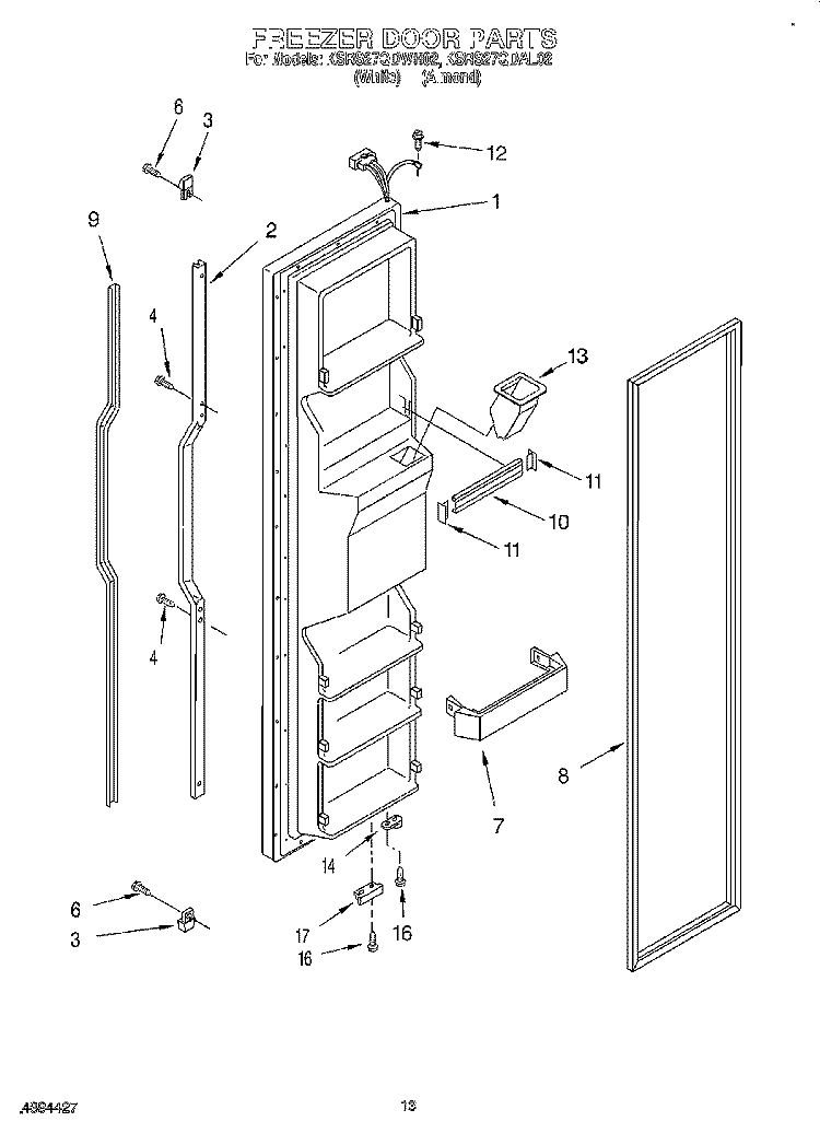FREEZER DOOR Diagram and Parts List for KSRS27QDAL02  KitchenAid Refrigerator