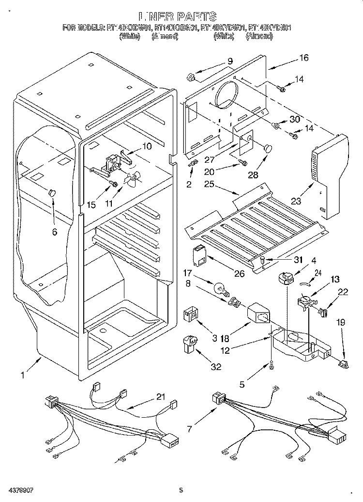 LINER, LIT/OPTIONAL Diagram and Parts List for RT14DKYDN01  Roper Refrigerator