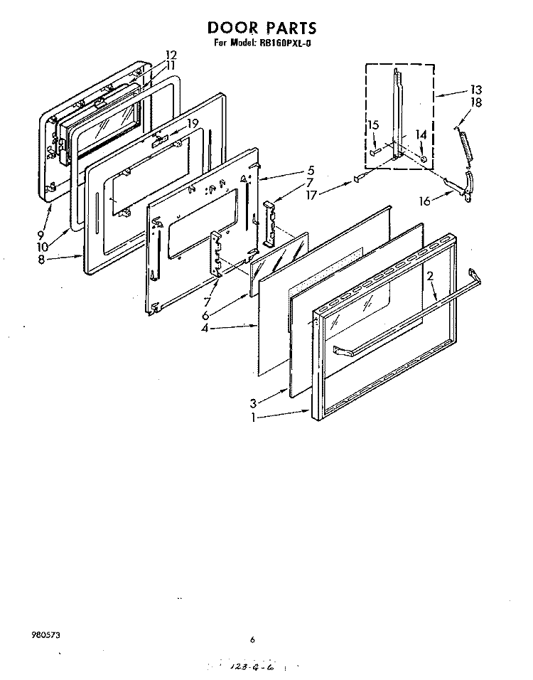 DOOR Diagram and Parts List for RB160PXL0  Whirlpool Wall Oven