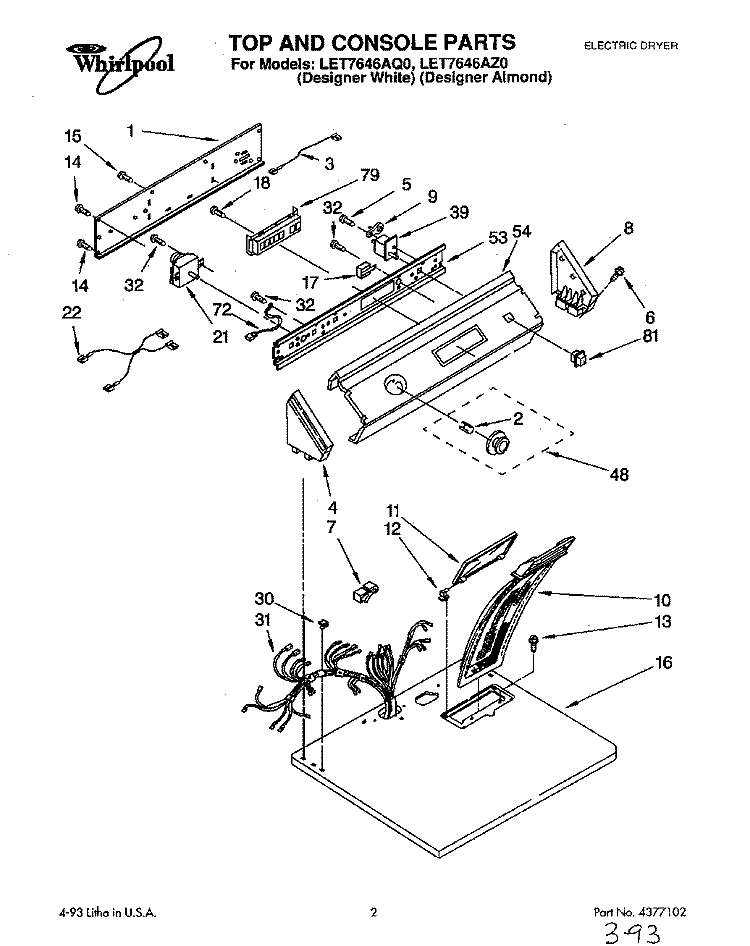 SECTION Diagram and Parts List for LET7646AZ0  Whirlpool Dryer