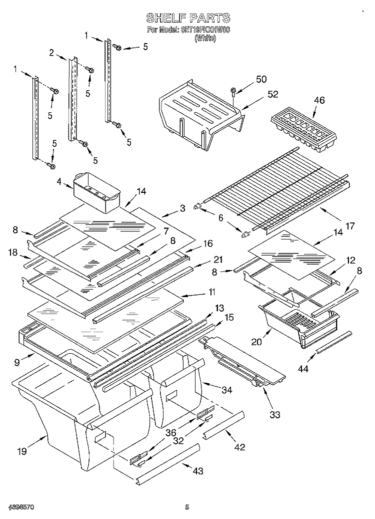 SHELF Diagram and Parts List for 6ET19PKXHW00  Whirlpool Refrigerator
