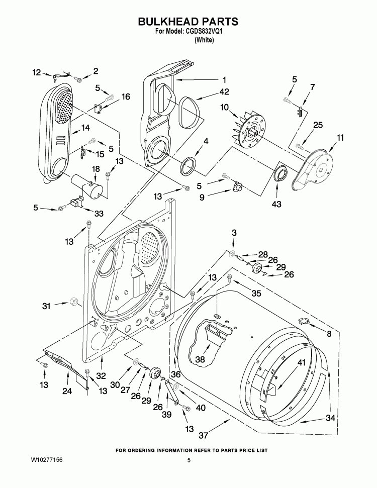 BULKHEAD PARTS Diagram and Parts List for CGDS832VQ1  Crosley Dryer