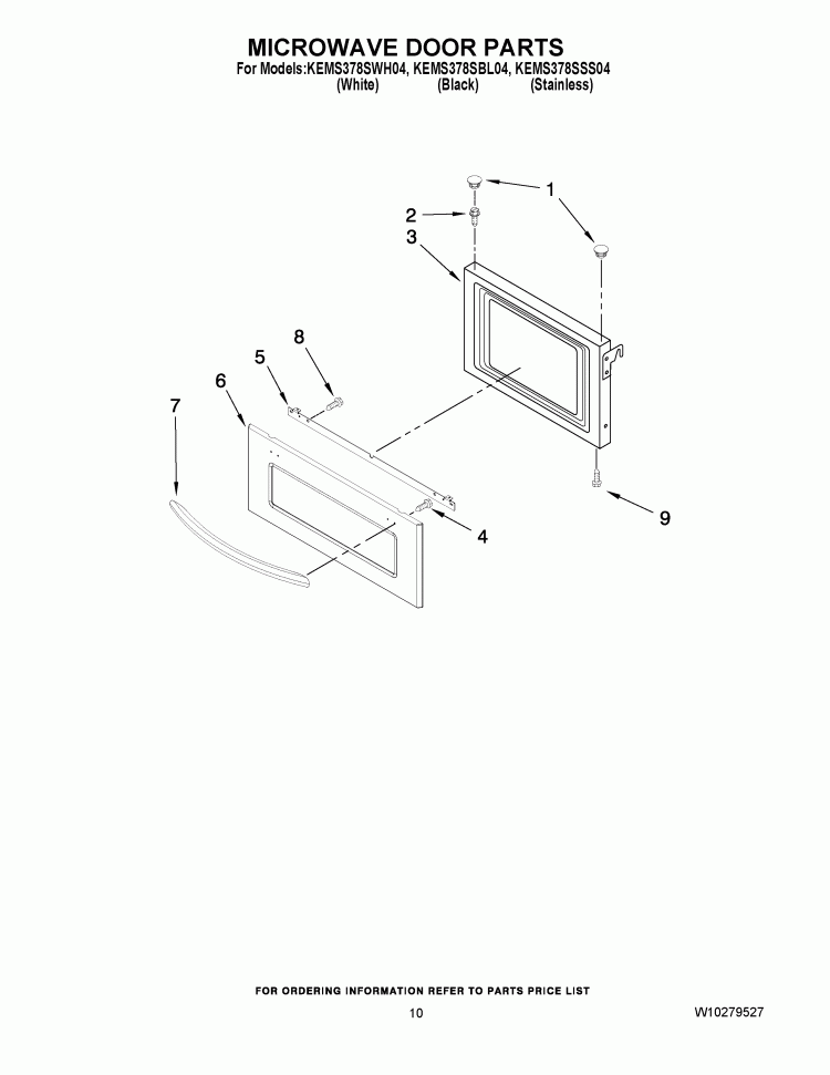MICROWAVE DOOR PARTS Diagram and Parts List for KEMS378SBL04  KitchenAid Microwave Oven Combo