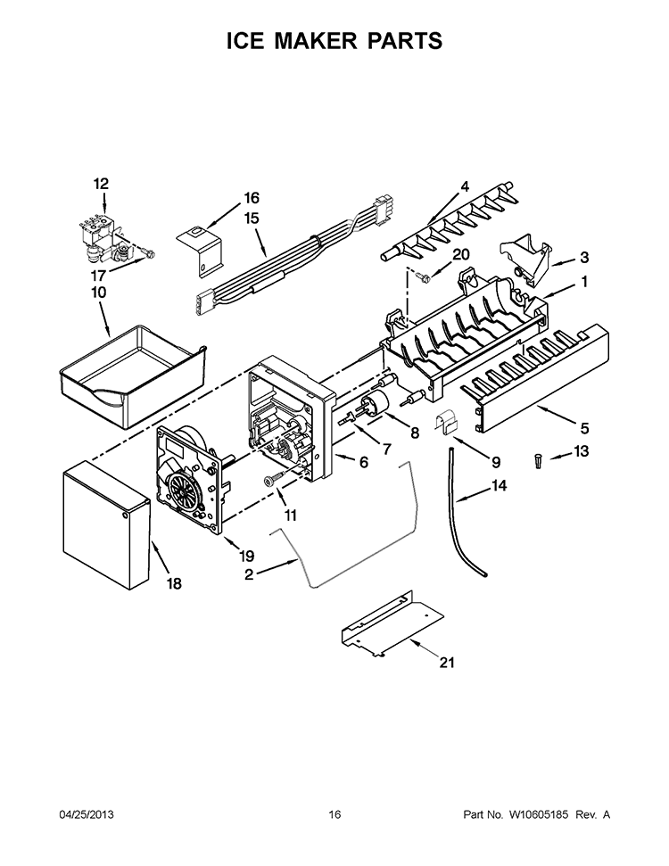 ICE MAKER PARTS Diagram and Parts List for 5KBFS20EAX01  KitchenAid Refrigerator