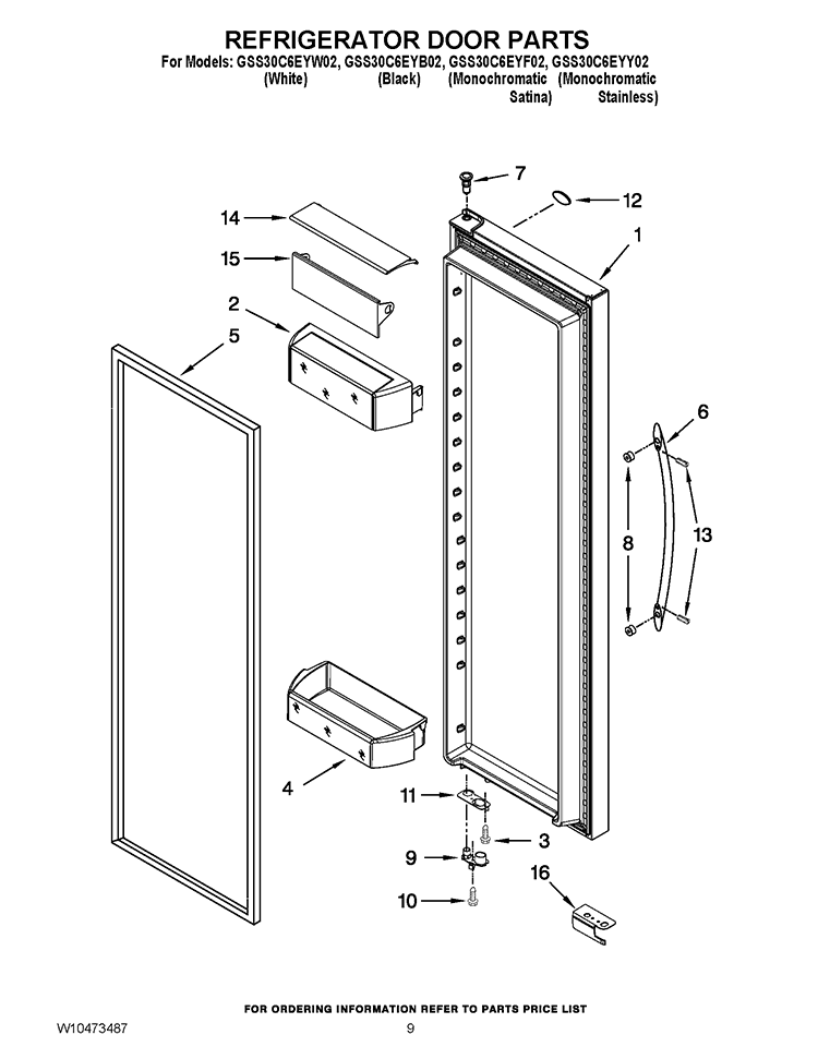 REFRIGERATOR DOOR PARTS Diagram and Parts List for GSS30C6EYY02  Whirlpool Refrigerator