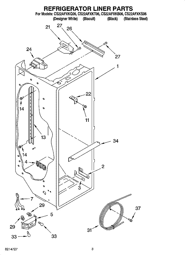 REFRIGERATOR LINER PARTS Diagram and Parts List for CS22AFXKS06  Crosley Refrigerator