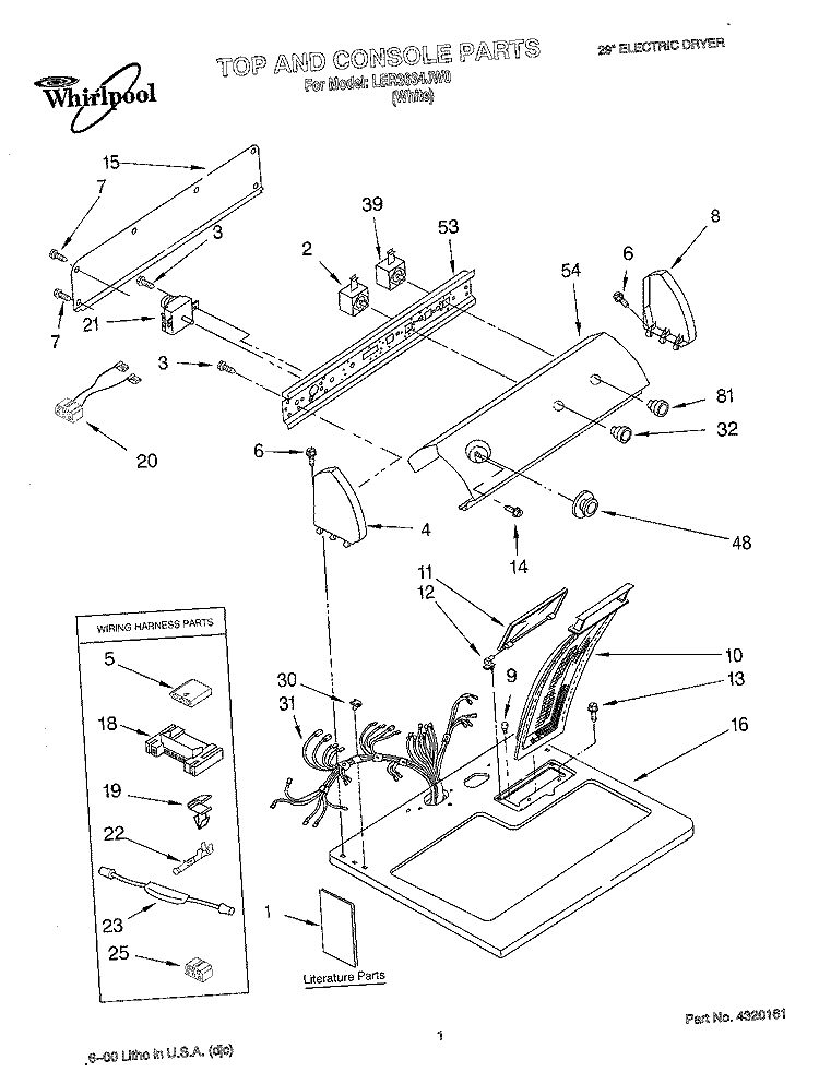 SECTION Diagram and Parts List for LER3634JW0  Whirlpool Dryer