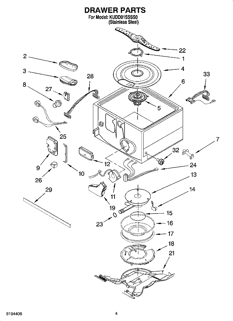 DRAWER PARTS Diagram and Parts List for KUDD01SSSS0  KitchenAid Dishwasher