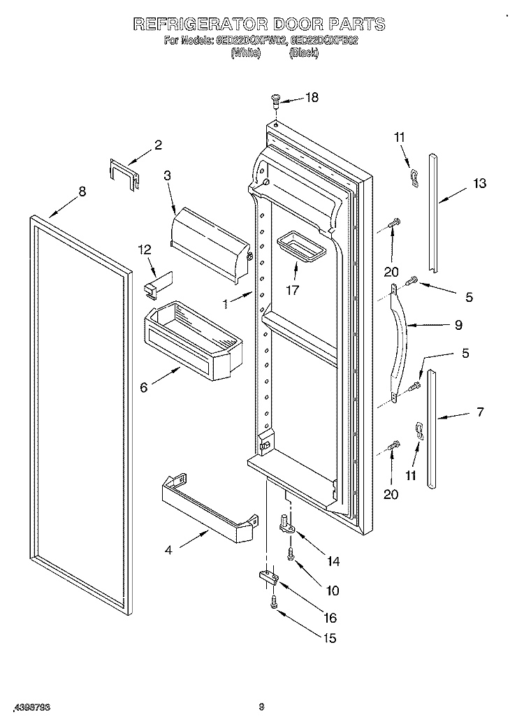 REFRIGERATOR DOOR Diagram and Parts List for 6ED22DQXFW02  Whirlpool Refrigerator