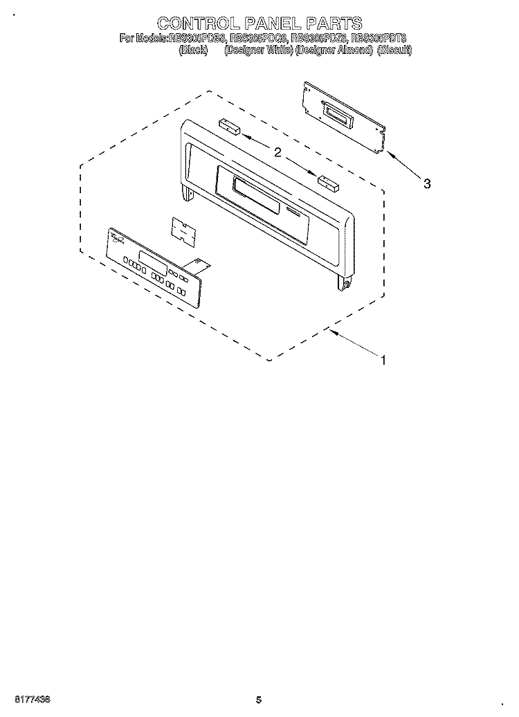 CONTROL PANEL Diagram and Parts List for RBS305PDT8  Whirlpool Wall Oven