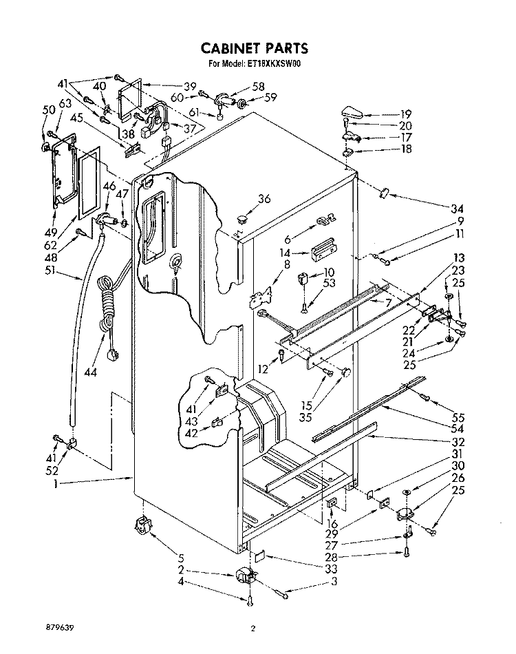 CABINET Diagram and Parts List for ET18XKXSW00  Whirlpool Refrigerator