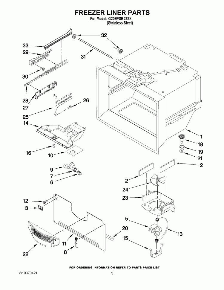 FREEZER LINER PARTS Diagram and Parts List for G20EFSB23S8  Whirlpool Refrigerator