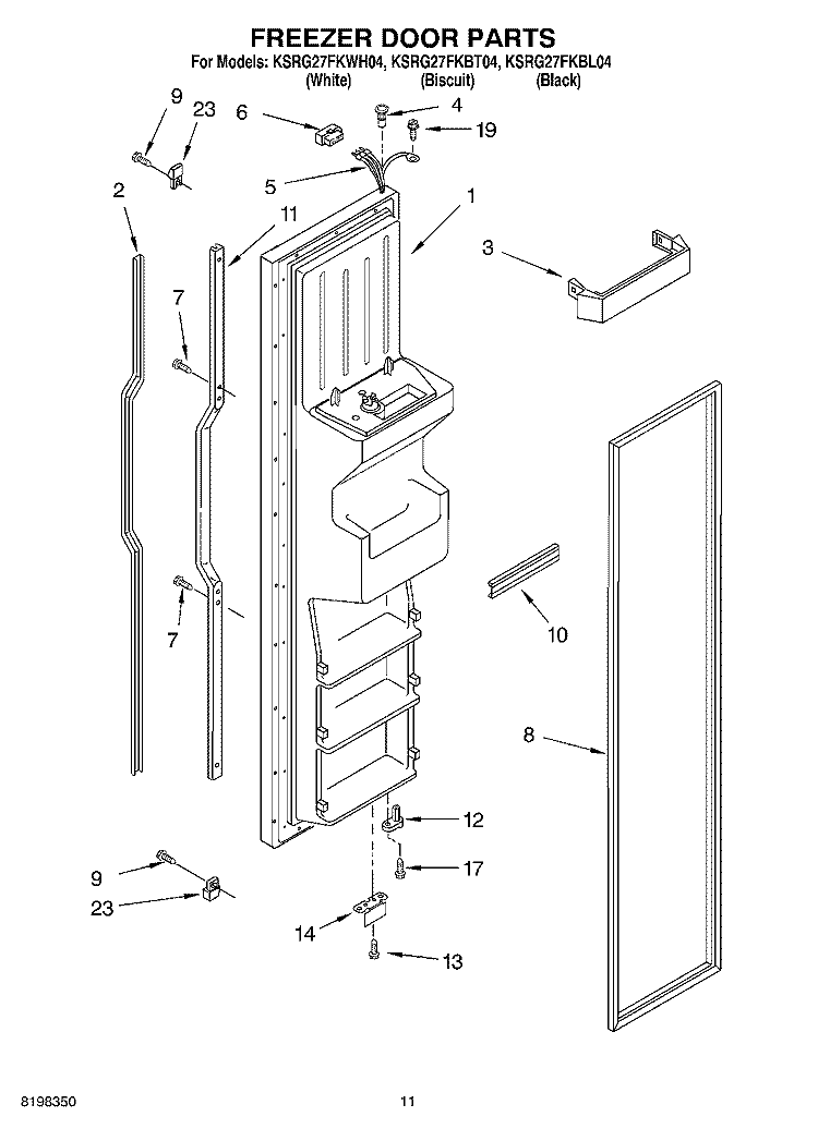 FREEZER DOOR Diagram and Parts List for KSRG27FKWH04  KitchenAid Refrigerator