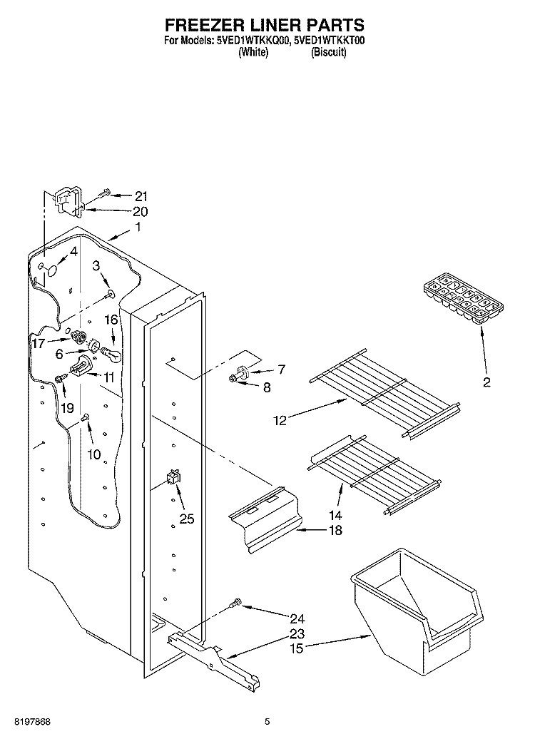 FREEZER LINER Diagram and Parts List for 5VED1WTKKQ00  Whirlpool Refrigerator