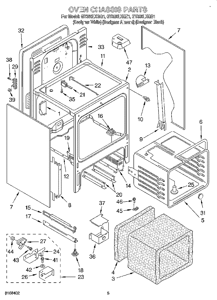 OVEN CHASSIS Diagram and Parts List for GY395LXGB1  Whirlpool Range