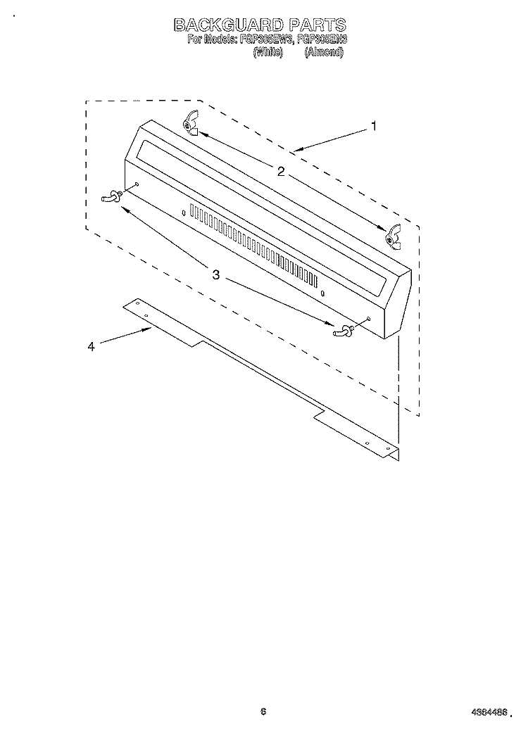 BACKGUARD Diagram and Parts List for FGP305EW3  Roper Range