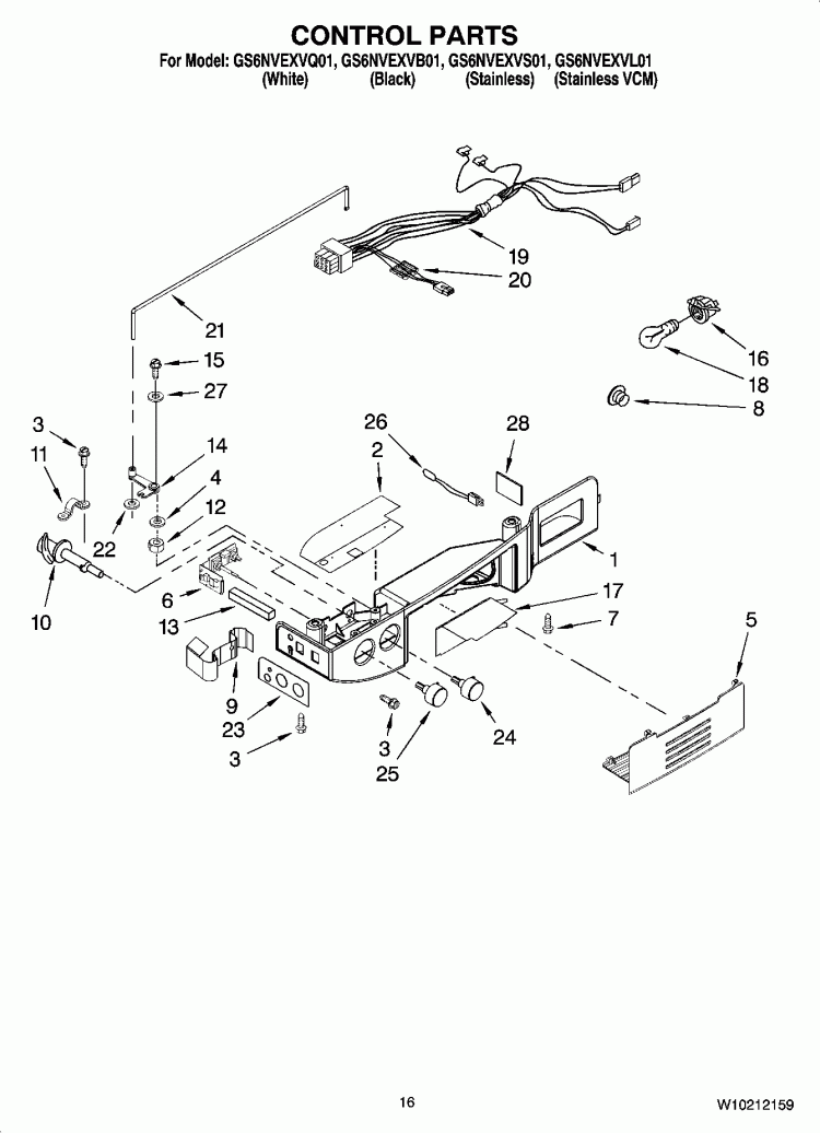 CONTROL PARTS Diagram and Parts List for GS6NVEXVS01  Whirlpool Refrigerator