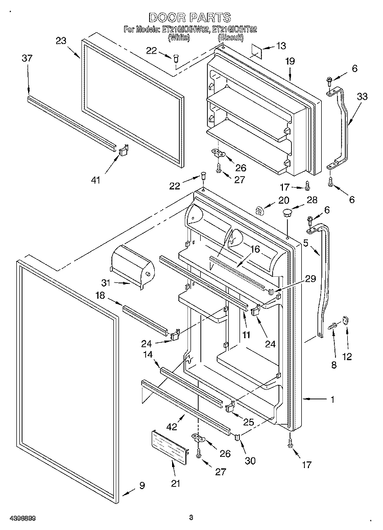DOOR Diagram and Parts List for ET21GKXHT02  Whirlpool Refrigerator