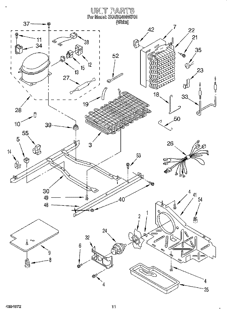 UNIT Diagram and Parts List for 3XARG496WP01  Whirlpool Refrigerator