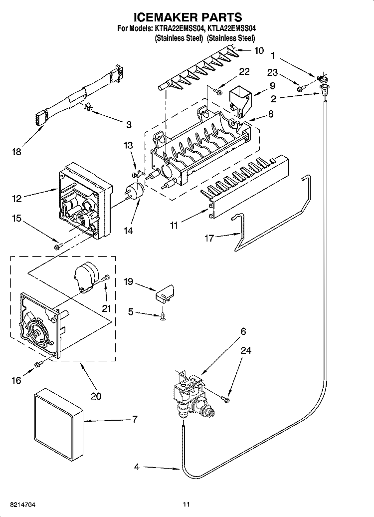 ICEMAKER PARTS Diagram and Parts List for KTRA22EMSS04  KitchenAid Refrigerator