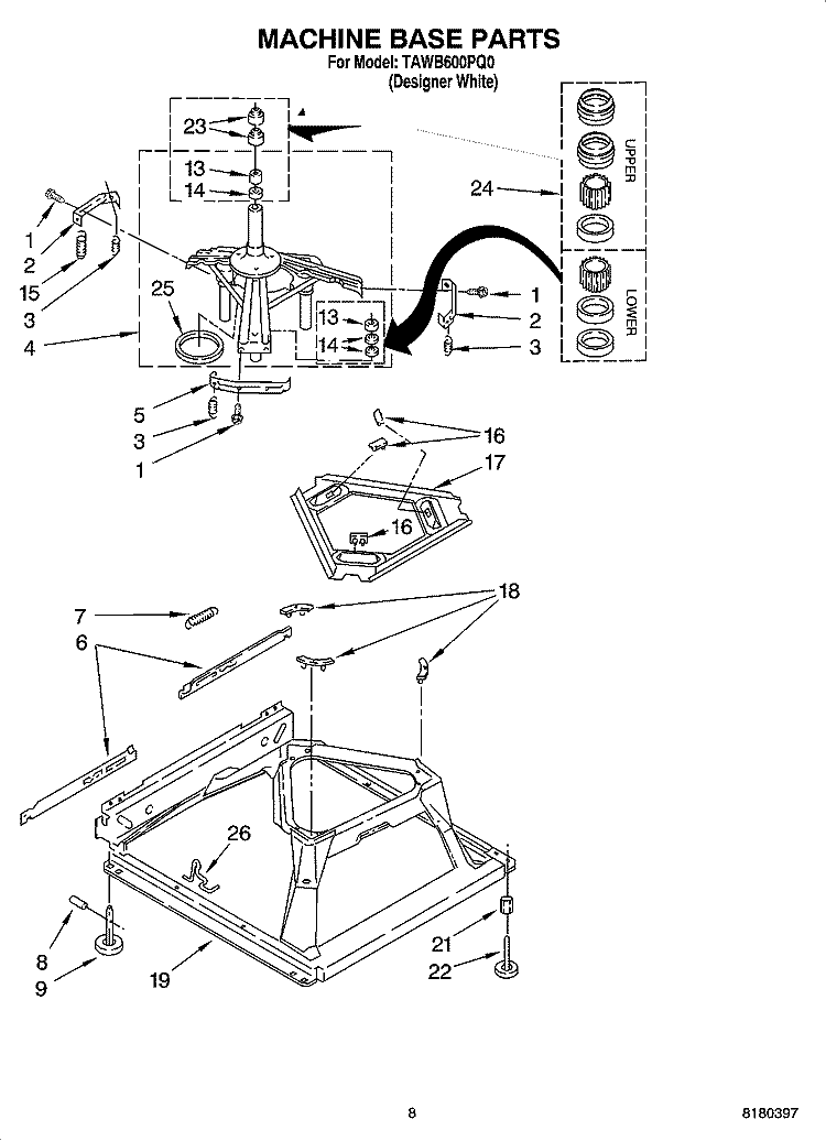 MACHINE BASE PARTS Diagram and Parts List for TAWB600PQ0  Estate Washer