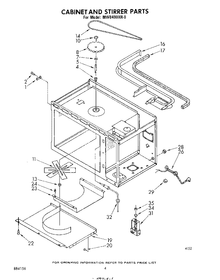 CABINET AND STIRRER Diagram and Parts List for MW8400XR0  Whirlpool Microwave