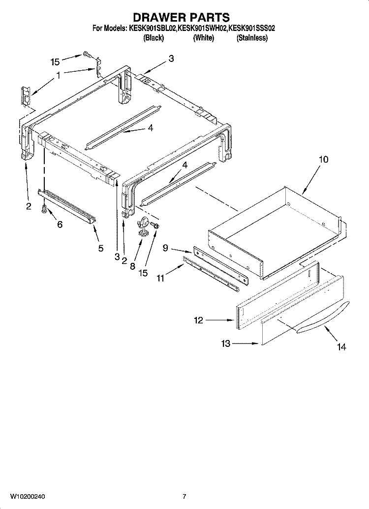 DRAWER PARTS Diagram and Parts List for KESK901SBL02  KitchenAid Range