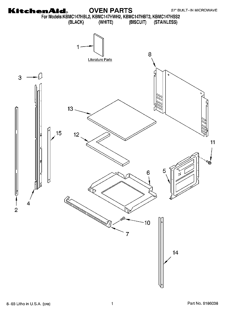 OVEN PARTS Diagram and Parts List for KBMC147HSS2  KitchenAid Microwave Oven Combo