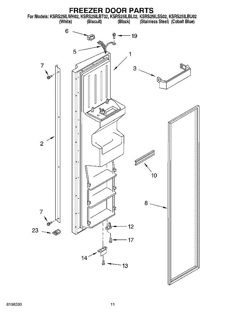 FREEZER DOOR PARTS Diagram and Parts List for KSRS25ILBT02  KitchenAid Refrigerator