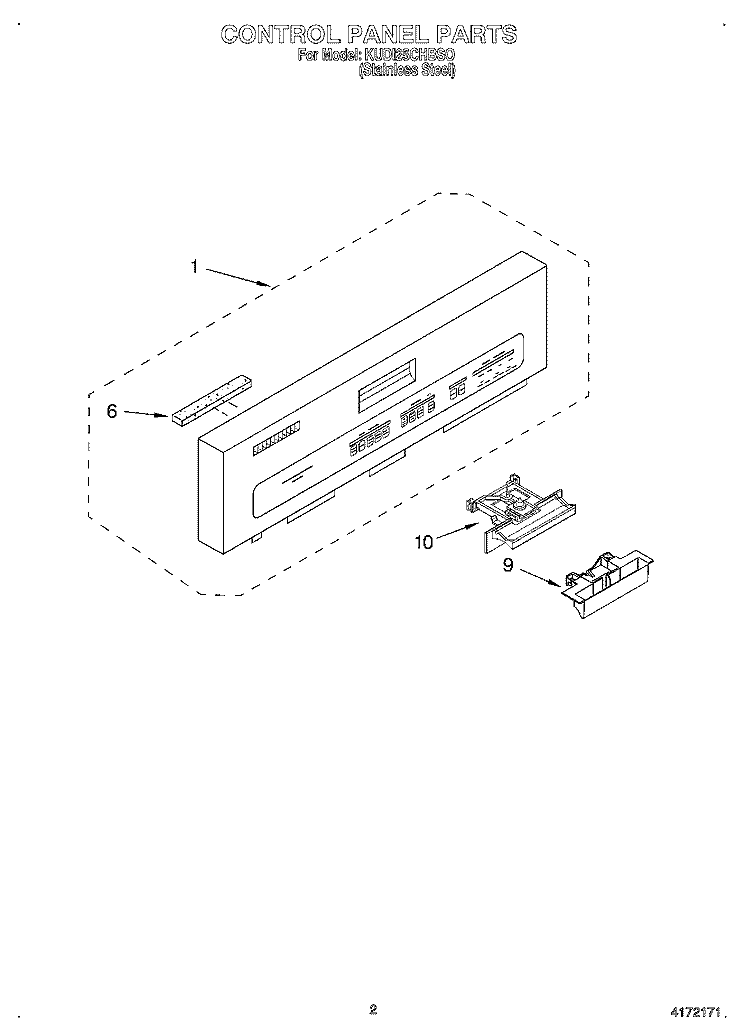 CONTROL PANEL Diagram and Parts List for KUDI25CHBS0  KitchenAid Dishwasher