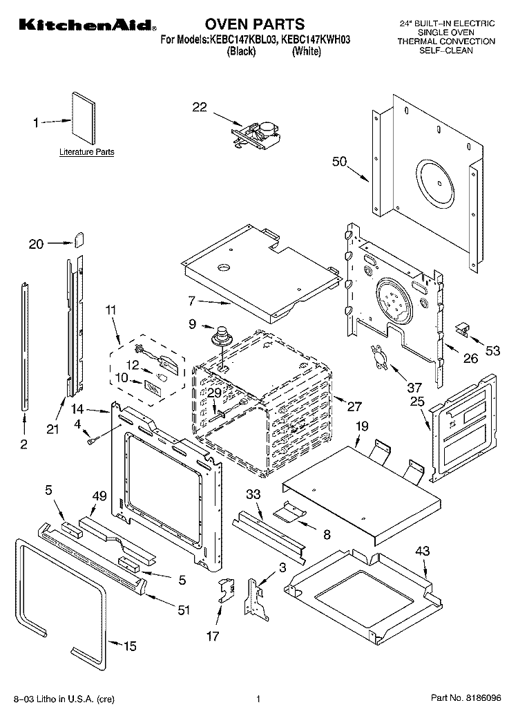 OVEN PARTS Diagram and Parts List for KEBC147KWH03  KitchenAid Range