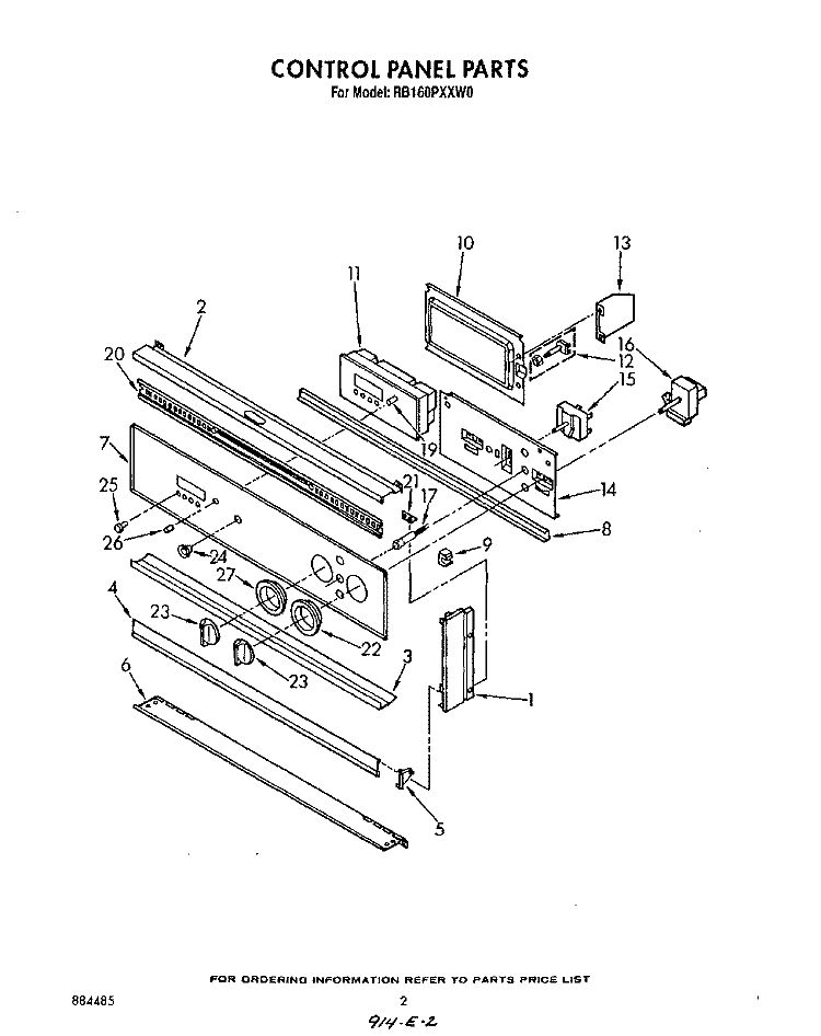 CONTROL PANEL , LIT/OPTIONAL Diagram and Parts List for RB160PXXW0  Whirlpool Range