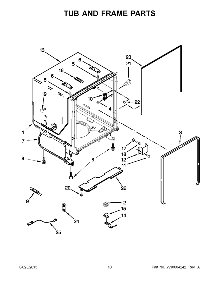 TUB AND FRAME PARTS Diagram and Parts List for 7WDT790SAYM2  Whirlpool Dishwasher