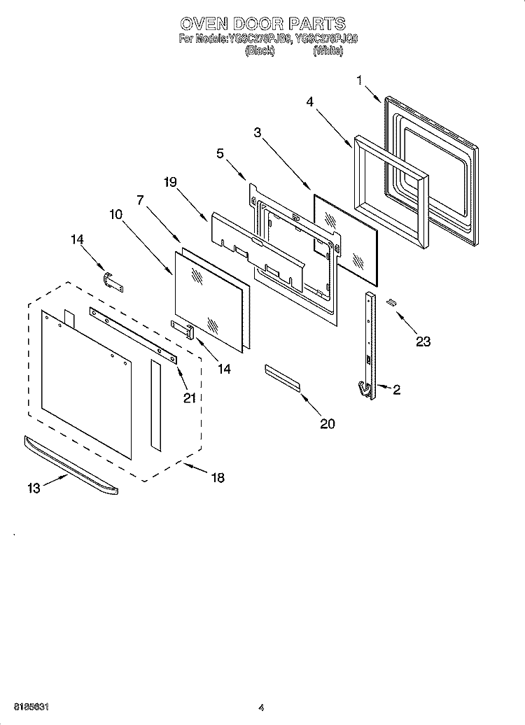OVEN DOOR PARTS Diagram and Parts List for YGSC278PJB0  Whirlpool Microwave Oven Combo