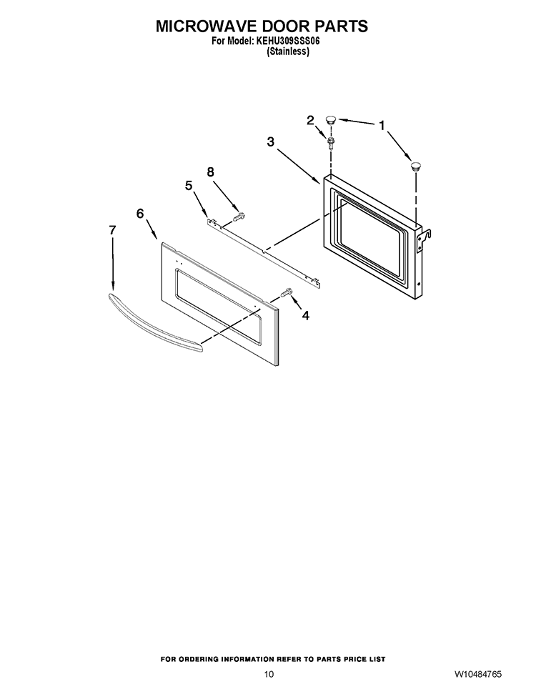 MICROWAVE DOOR PARTS Diagram and Parts List for KEHU309SSS06  KitchenAid Microwave Oven Combo