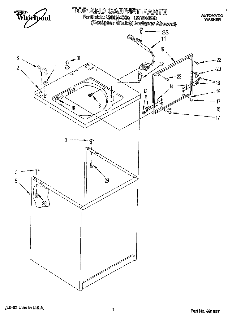 TOP AND CABINET, LIT\OPTIONAL Diagram and Parts List for LST8244BZ0  Whirlpool Washer