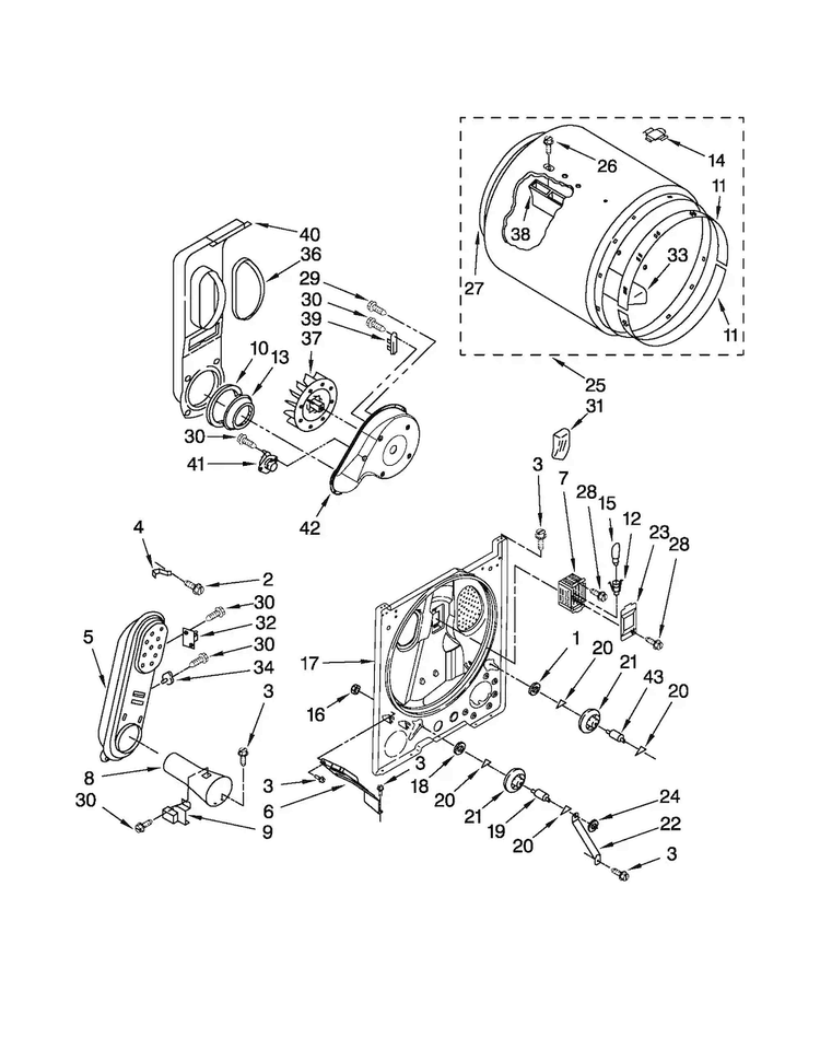Bulkhead Parts Diagram and Parts List for 11071202012  Kenmore Dryer