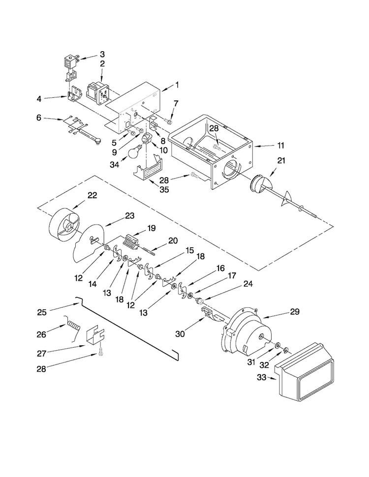 Motor And Ice Container Parts Diagram and Parts List for ED2CHQXVQ03  Whirlpool Refrigerator